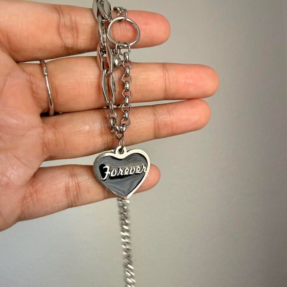 Black Heart “Forever” Titanium Steel Necklace Adjustable Chain